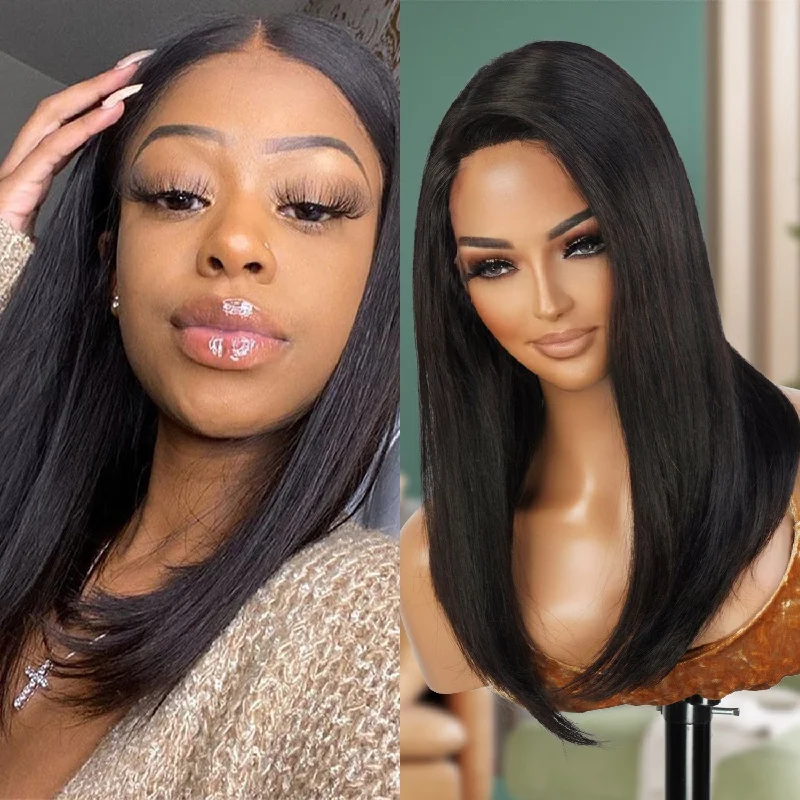 Lace wig with a natural - looking root for a more realistic look100% Unprocessed Brazilian Virgin Remy Human Hair Lace Front Wig Natural Straight 18"