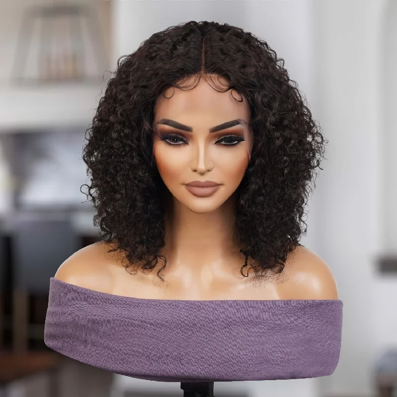 Lace wig with a side - part for a more flattering look100% Virgin Remi Human Hair HD Transparent T-Part Lace Short Curly Wig Opal