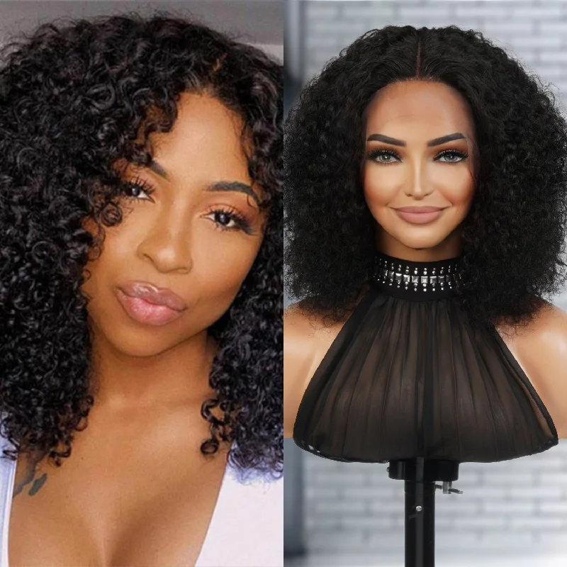 Lace wig with a wavy texture for a beachy look100% Virgin Remi Human Hair HD Transparent T-Part Lace Short Curly Wig Opal