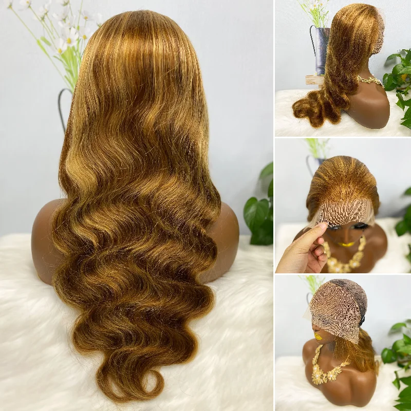 Lace wig with a wispy fringe for a soft and feminine look13*4 Lace Wig Body Wave Natural Virgin Human Hair Lace Wigs Color P4/27#