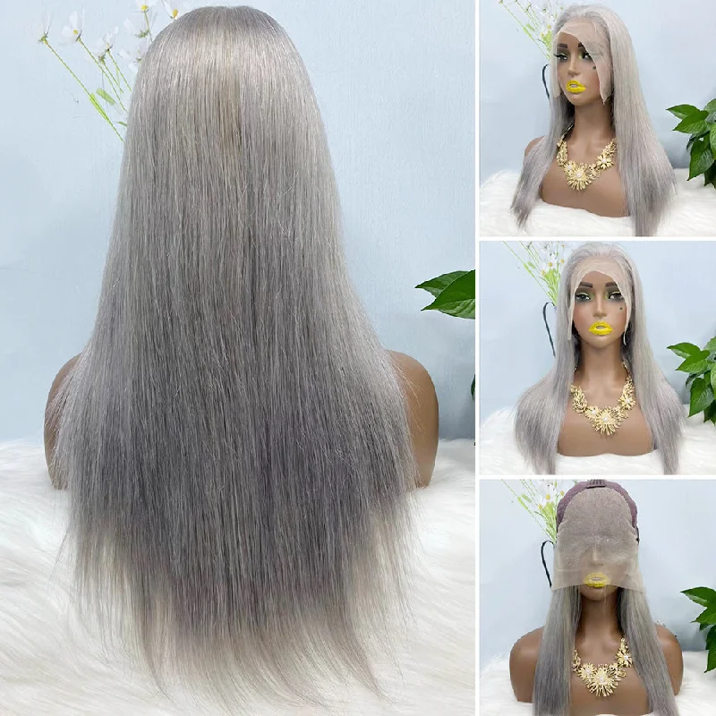 Lace wig with a pre - bleached knot for a natural - looking scalp13*4 Lace Wig Straight Natural Virgin Human Hair Lace Wig Color Gary 20inch