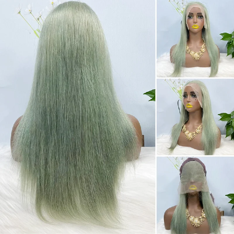 Lace wig with a middle - part for a classic and elegant style13*4 Lace Wig Straight Natural Virgin Human Hair Lace Wig Color Light Green 20inch