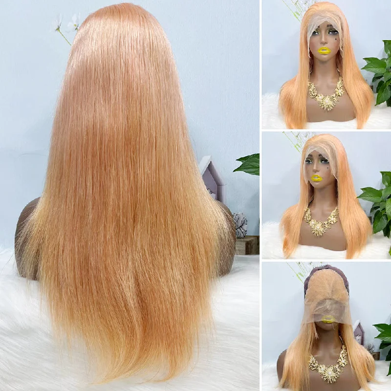 Lace wig with a 200 - density for a full and thick appearance13*4 Lace Wig Straight Natural Virgin Human Hair Lace Wig Color Light orange 20inch