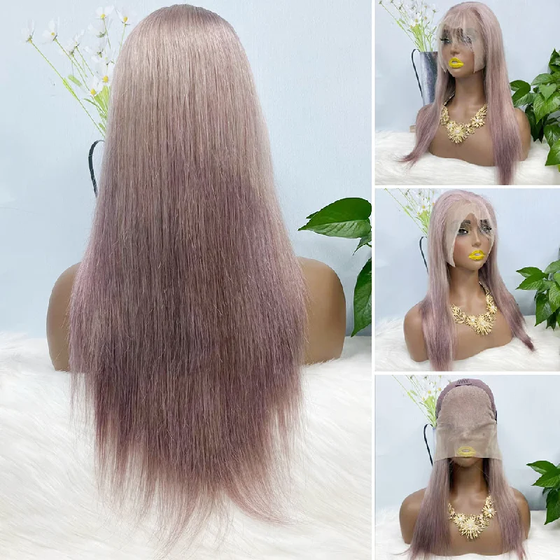 Lace wig with a pre - plucked hairline for a more natural look13*4 Lace Wig Straight Natural Virgin Human Hair Lace Wig Color Purple Gray 20inch