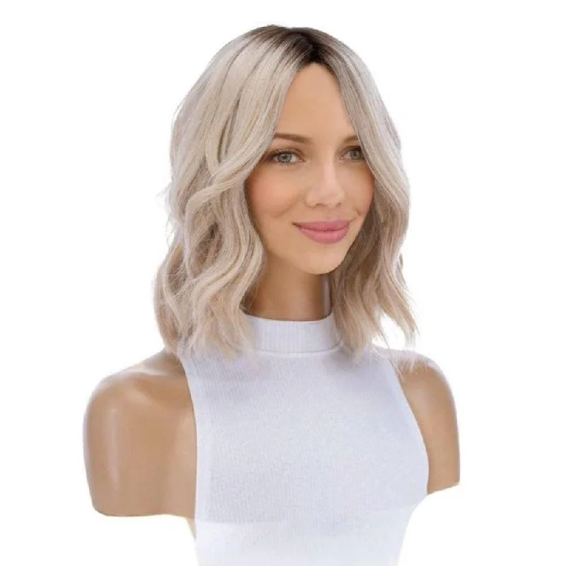 Human - hair wig with a straight texture for a sleek and minimalist look13" Victoria Silk Top Wig Platinum Blonde w/ Partial Rooting