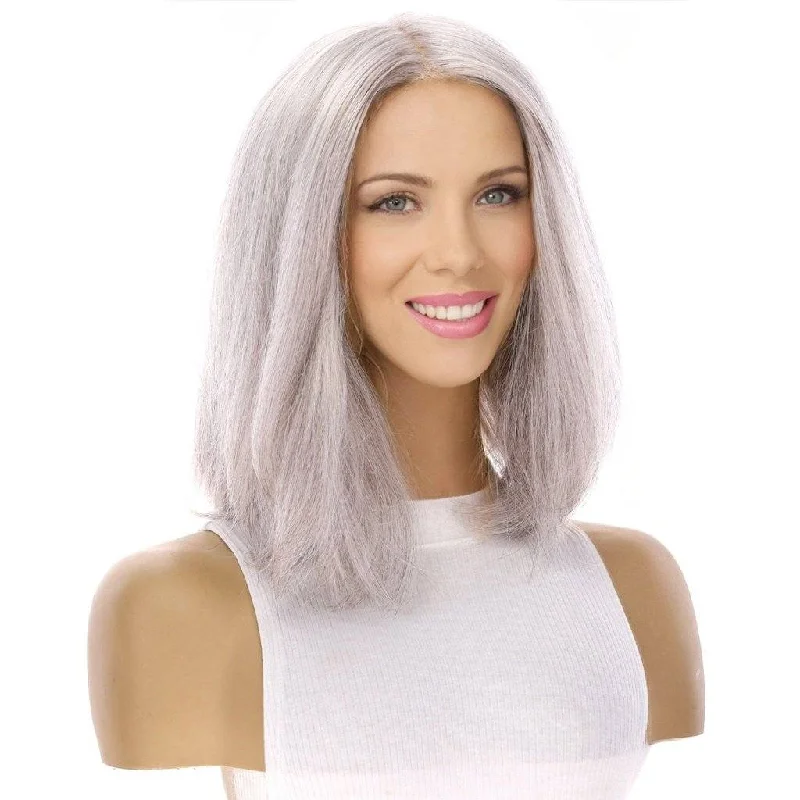 Malaysian - human - hair wig with a smooth and silky texture13" Victoria Silk Top Wig Snow Grey