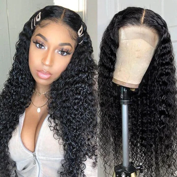 Lace wig with a platinum - blonde color for a bold and trendy lookLikablewig 13A 200%&250% Density 4*4 Lace Closure Wig Deep Curly HD/Transparent Lace Wig