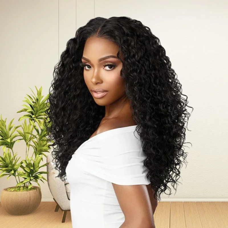 Human - hair wig with a straight texture for a sleek and minimalist look13X4 Deep Curly Lace Front Wig