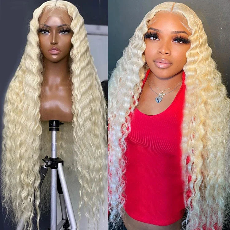 Lace wig with a platinum - blonde color for a bold and trendy look13x4 Loose Deep Wave 613 Blonde Lace Front Wigs Brazilian Human Hair