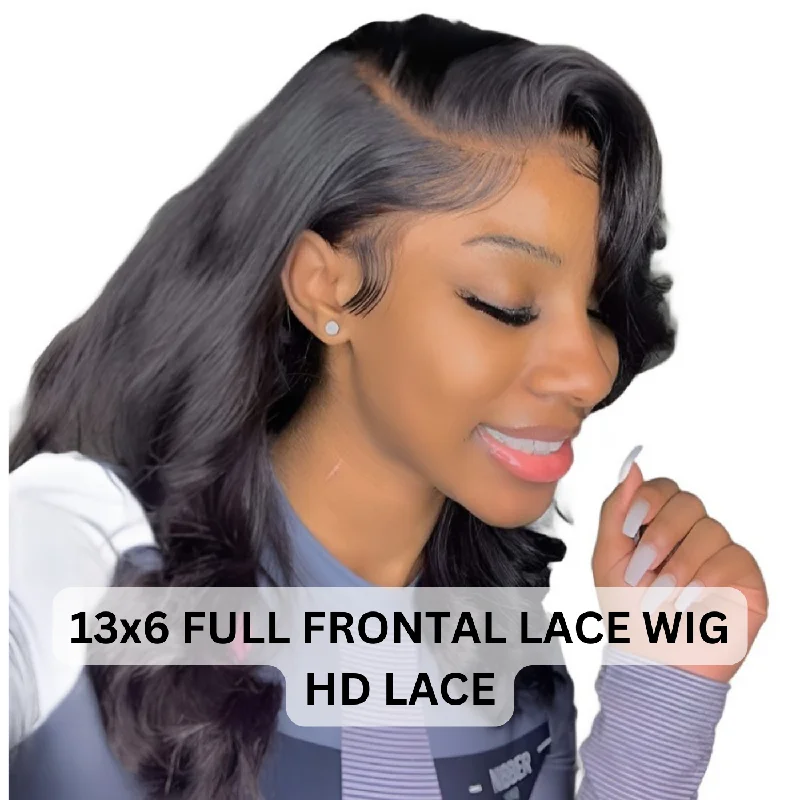 Lace wig with a 200 - density for a full and thick appearance13x6 HD Full Frontal Lace Wigs Human Hair 24"~30" Body Wave 180%