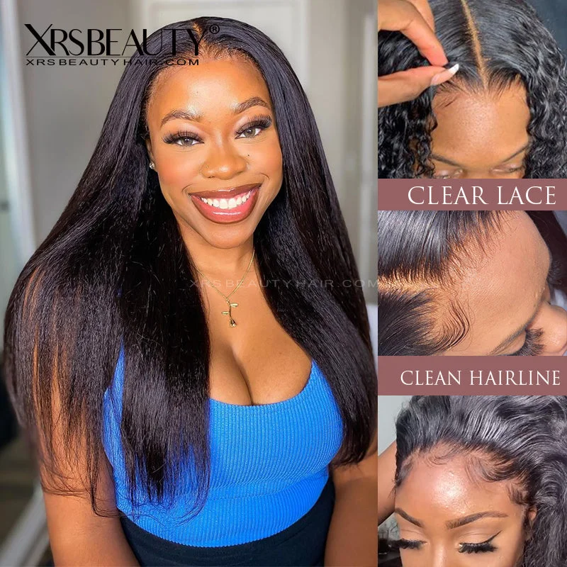 Lace wig with a natural - looking root for a more realistic lookKinky Straight Human Hair 13x6 Lace Front Wig *NEW* CLEAR HD LACE & CLEAN HAIRLINE [LFW20]