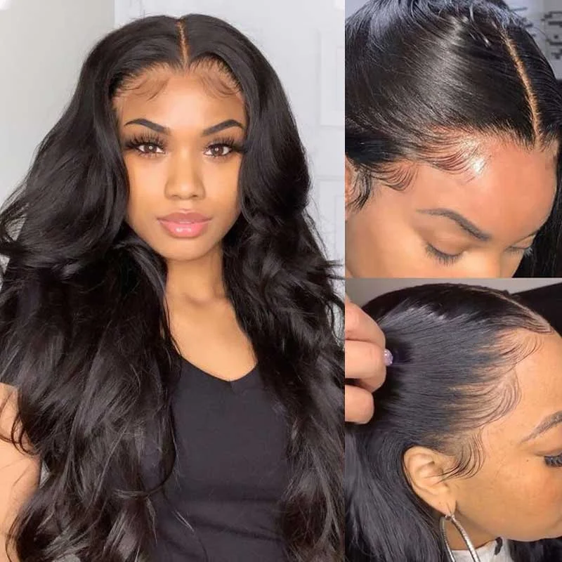 Virgin - human - hair wig with a natural - looking texture for a luxurious feel13x6 Lace Frontal Body Wave Wigs Brazilian Human Hair Wigs 6 Inch Deep Part