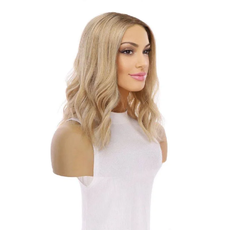 Human - hair wig with a curly texture for a bold and stylish choice16" Divine Lace Top Wig Golden Blonde