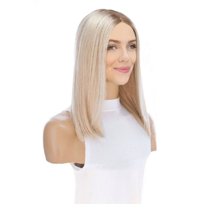 Human - hair wig with a pre - bleached knot for a natural - looking scalp16" Divine Lace Top Wig Platinum Blonde