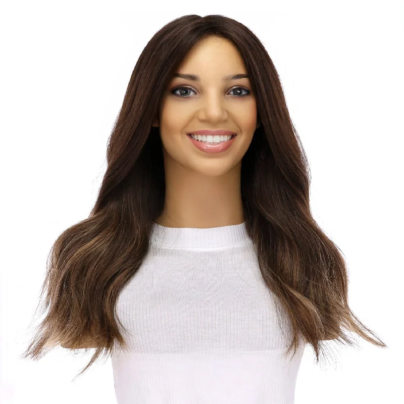 Human - hair wig with a pre - plucked hairline for a more natural look20" Divine Lace Top Wig Dark Brown Balayage