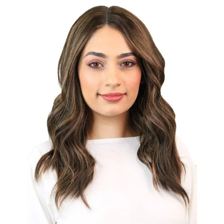 Human - hair wig with a side - part for a more flattering appearance20" Divine Lace Top Wig Medium Brown Balayage