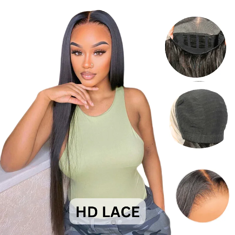 Lace wig with a 13x4 lace frontal for a wide - parting area20" Straight HD Lace Dome Cap 13x4 Full Frontal Lace Wig Human Hair 180% Density