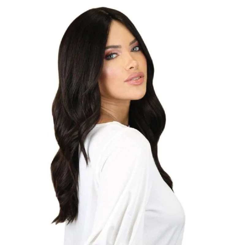 Brazilian - human - hair wig with a full and voluminous look22" Ponytail Silk Part Wig Natural Black