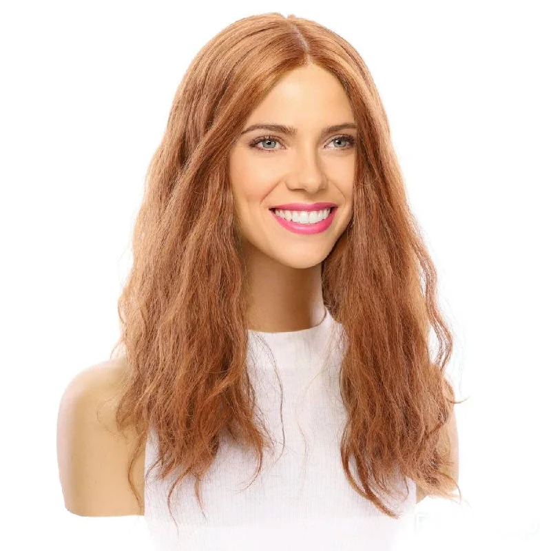 Peruvian - human - hair wig with a soft and manageable feel22" Ponytail Silk Part Wig Copper Wavy