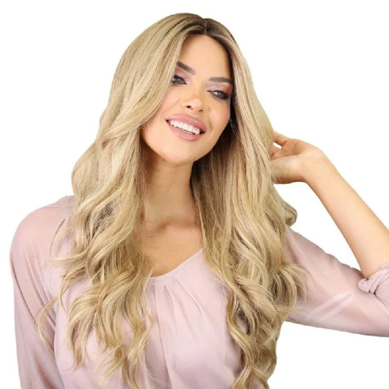 Human - hair wig with a curly texture for a bold and stylish choice26" Ponytail Silk Top Wig Ash Blonde