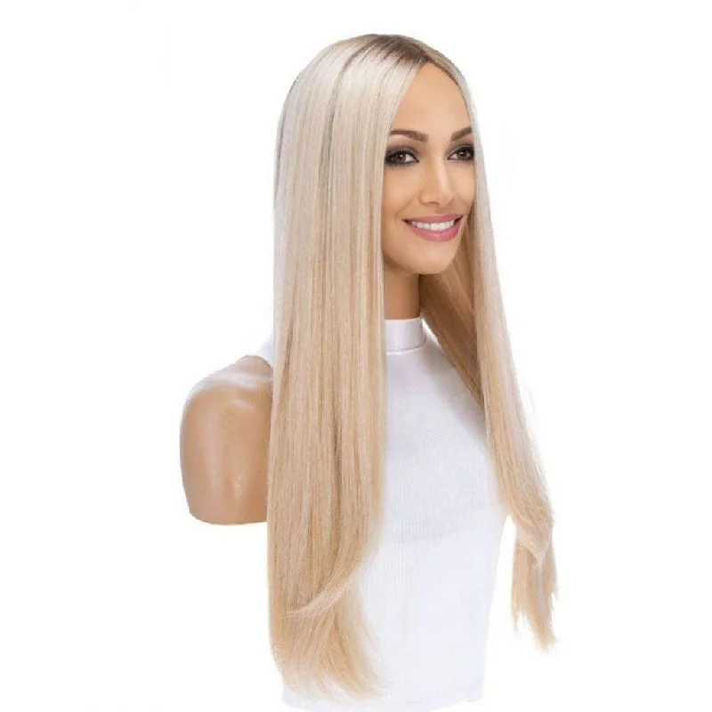 Human - hair wig with a wavy texture for a beachy and relaxed look26" Ponytail Silk Top Wig Platinum Blonde