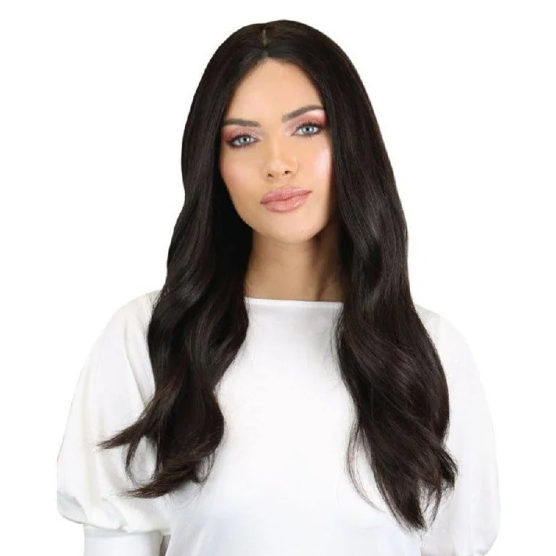 Human - hair wig with a pre - bleached knot for a natural - looking scalp26" Ponytail Silk Top Wig Soft Black