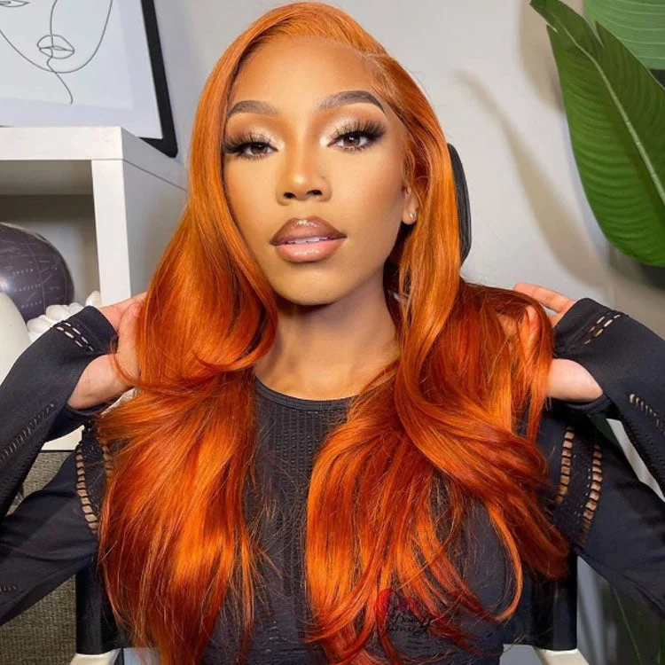 Lace wig with a side - part for a more flattering look#350 Ginger Orange Wigs Body Wave 360 Lace Frontal Wigs Human Hair