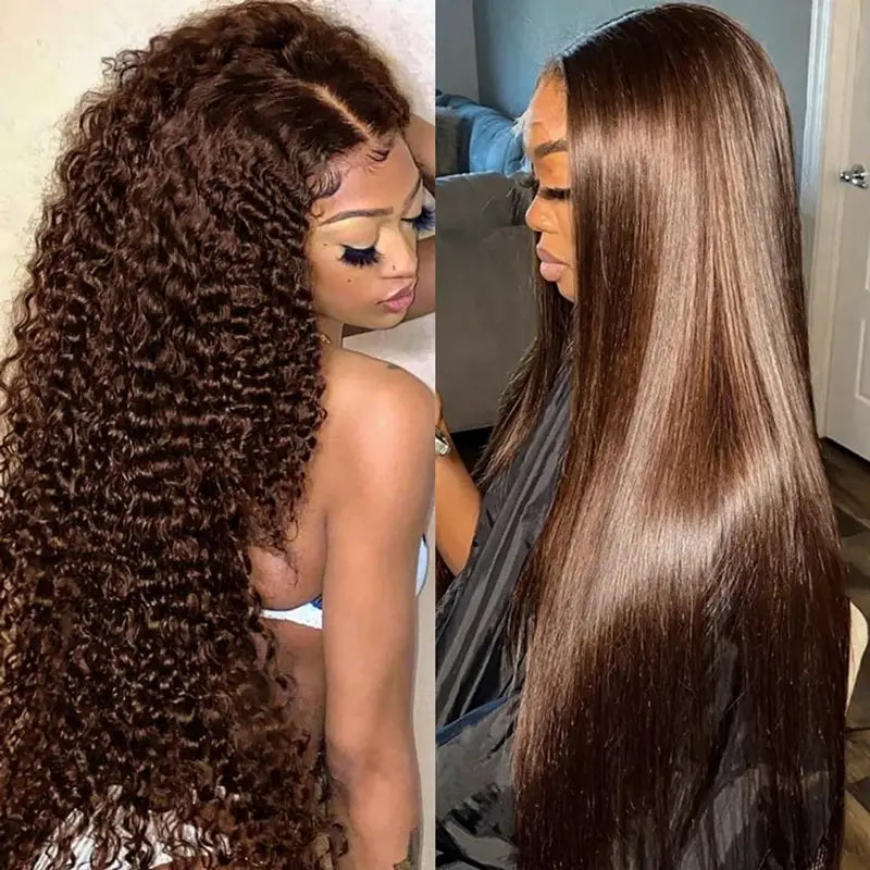 Lace wig with a honey - blonde color for a warm and sunny appearance360 Lace Frontal 4# Chocolate Brown Wig Deep Wave Human Hair Wigs Transparent Lace Straight Wig