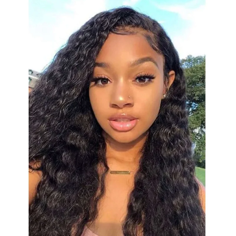 Lace wig with a curly texture for a bold and stylish choiceCustom 18" Raw Hair Customized 360 Lace Wig 200% Density Deep Wave Dark Lace