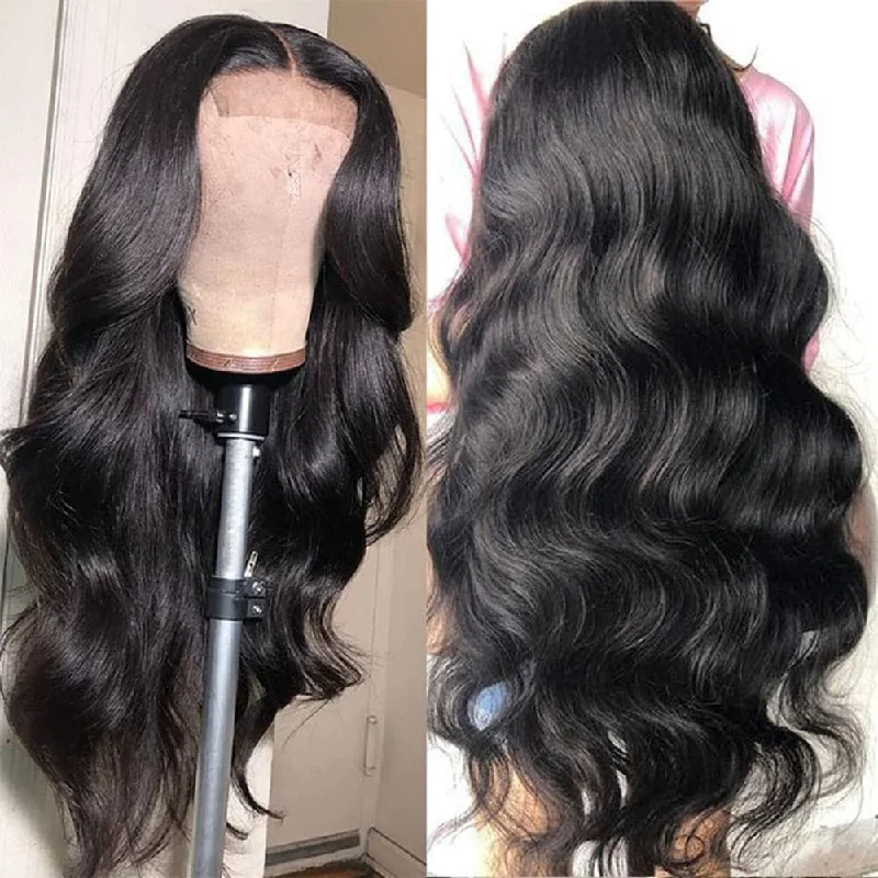 Lace wig with a pre - bleached knot for a natural - looking scalpSterly Affordable 4×4 HD Transparent Body Wave Closure Lace Wigs Human Hair