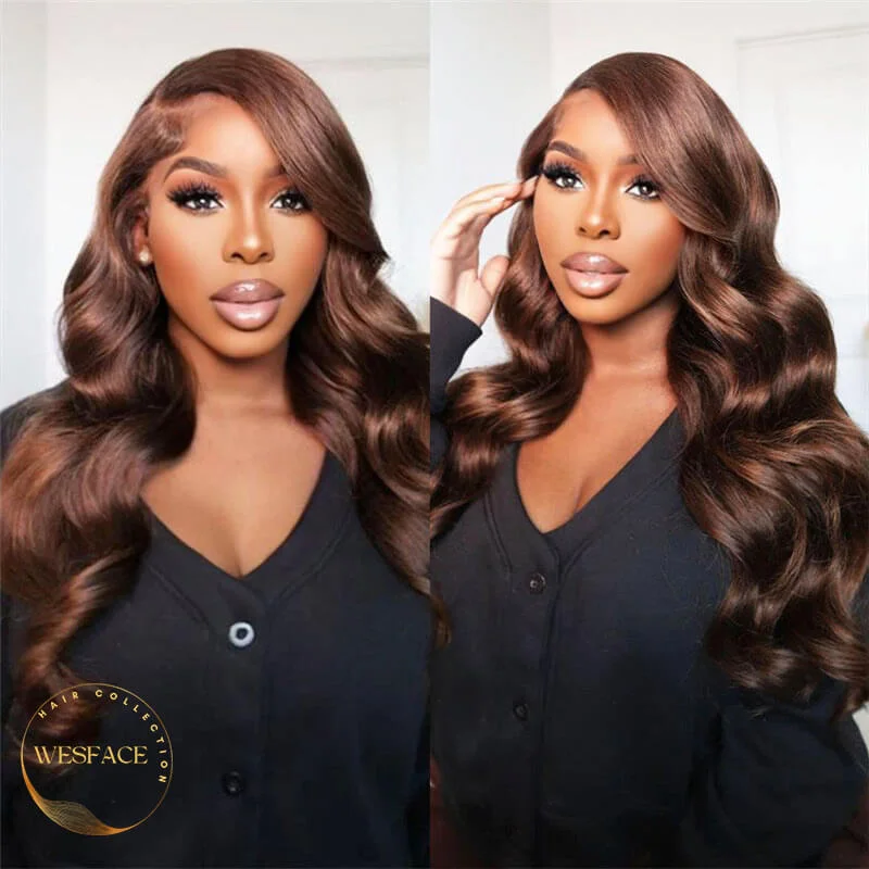 Human - hair wig with a honey - blonde color for a warm and sunny lookWesface Chocolate Brown Body Wave Human Hair Wig 13x4 Lace Front Wig Pre-plucked For Women