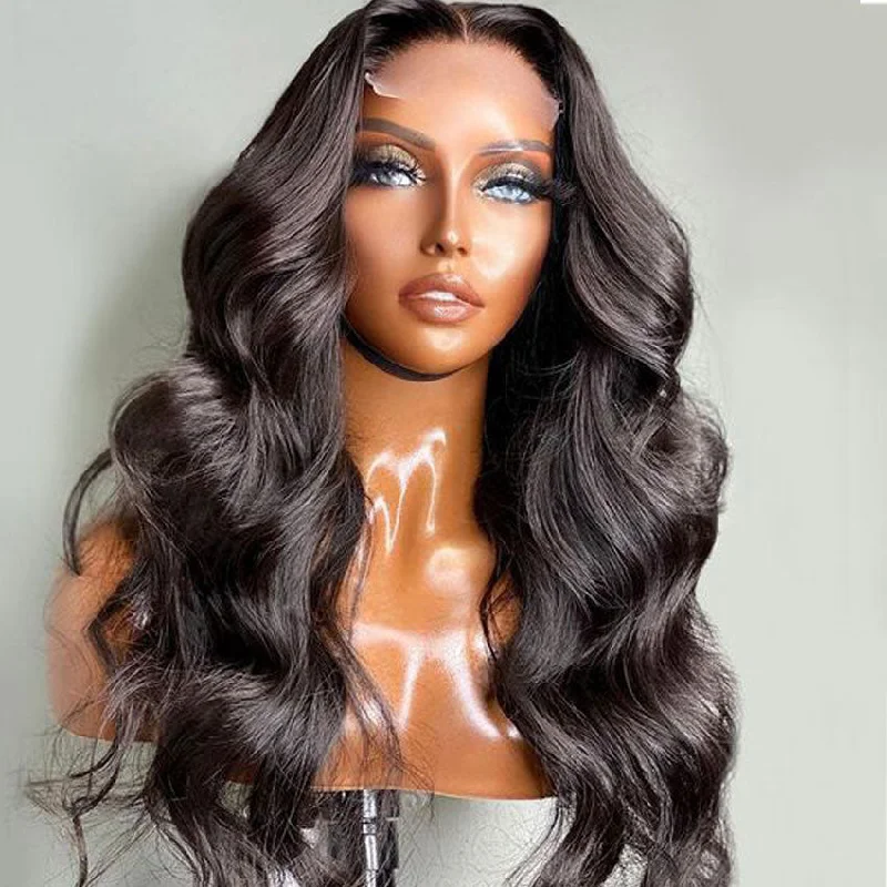 Lace wig with a 13x4 lace frontal for a wide - parting areaGlueless 5*5 HD Lace Closure Wig Body Wave Transparent Lace Human Hair Wigs Ashimary