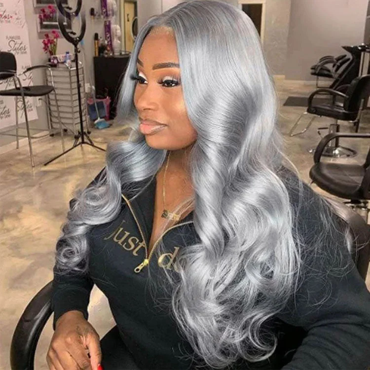 Lace wig with a side - part for a more flattering look5x5 HD Lace Closure Wig Body Wave Grey Lace Front Wig Dark Ash Blonde Human Hair Closure Wigs Customized