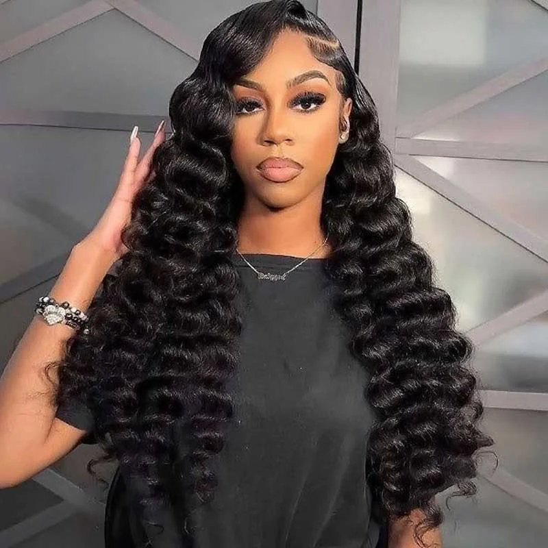 Human - hair wig with a 180 - density for a full and thick appearancePre Plucked 5x5 HD/Transparent Lace Closure Wig Human Hair Loose Deep Wave