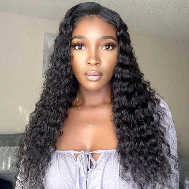 Human - hair wig with a natural - looking root for a more realistic look5x5 HD Swiss Lace Closure Wigs Deep Wave Wigs With Natural Hairline Human Hair Wig