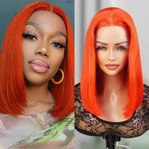 Lace wig with a curly texture for a bold and stylish choiceUpScale 100% Human Hair Glueless T Part Lace Wig Red Bob 12"