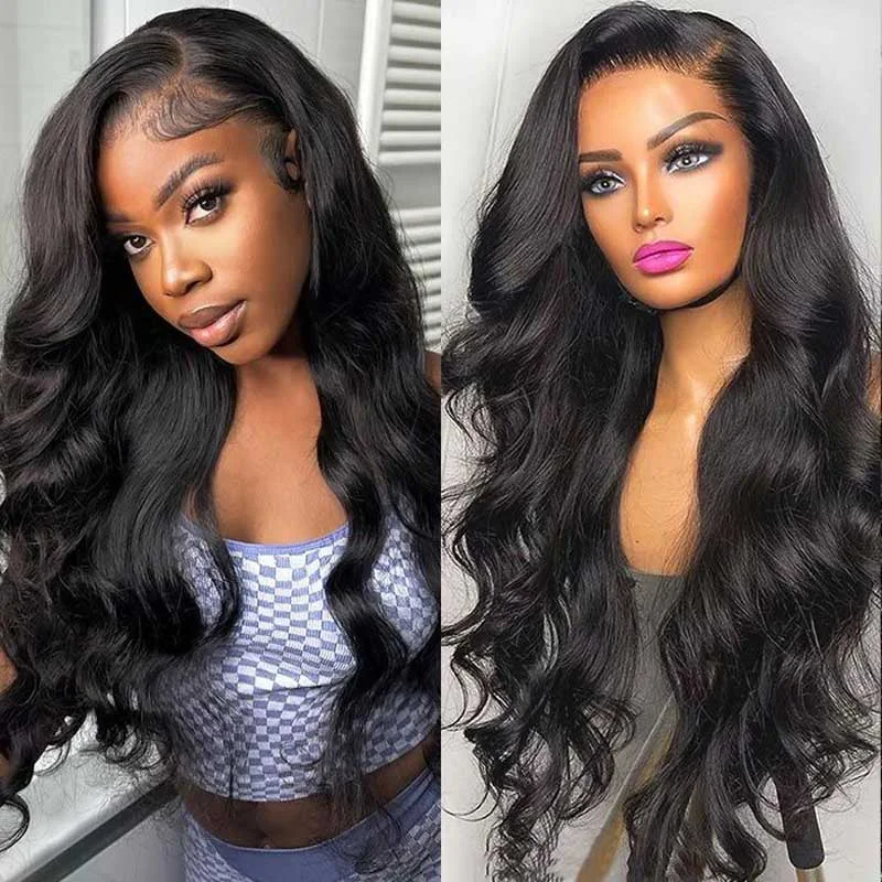 Human - hair wig with a middle - part for a classic and elegant styleAlibonnie Body Wave Hair 6X4 Pre-Cut Transparent Lace Wear Go Glueless Wigs