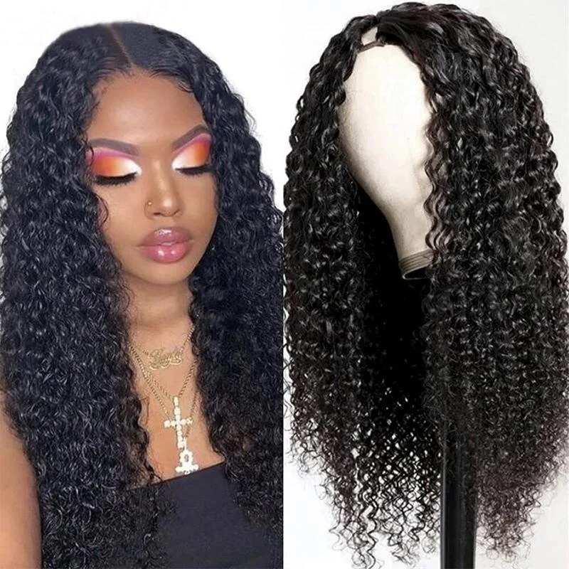 Malaysian - human - hair wig with a smooth and silky textureAlibonnie Kinky Curly Wig U Part Wig Brazilian Virgin Human Hair Beginner Friendly