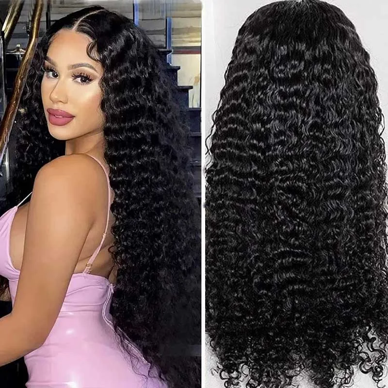 Human - hair wig with a side - swept bang for a sophisticated lookHD Swiss Lace Front Human Hair Wigs Deep Wave Wig With Natural Hairline