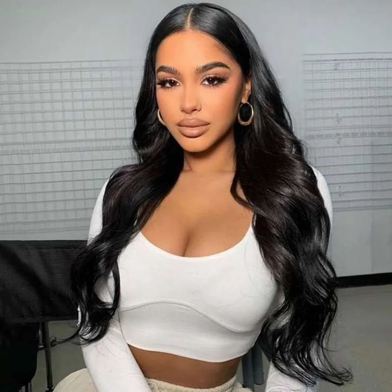 Human - hair wig in a jet - black color for a classic and timeless lookAlibonnie Glueless Lace Closure Wig With Pre-Cut Lace Body Wave Human Hair Wig 180% Density