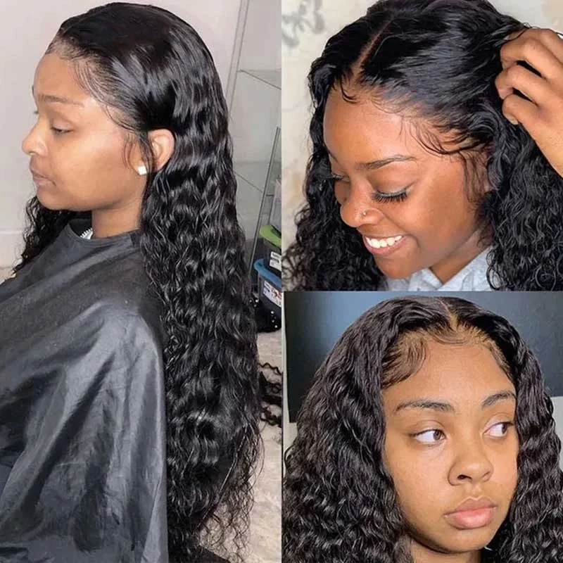 Human - hair wig with a pre - plucked hairline for a more natural lookAlibonnie Deep Wave 4x4 Glueless Lace Closure Human Hair Wigs For Black Women