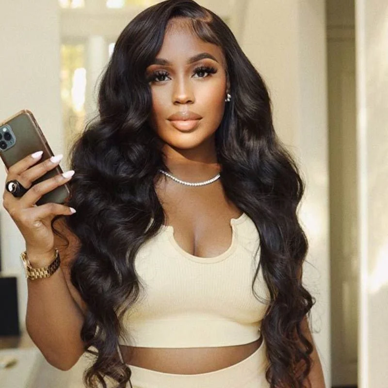 Human - hair wig with a straight texture for a sleek and minimalist lookAlibonnie Invisible 13x6 HD Lace Front Wig Body Wave Undetectable Lace Wig 250% Density