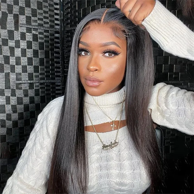 Virgin - human - hair wig with a natural - looking texture for a luxurious feelAlibonnie Pre-Cut Straight Lace Closure Wigs Glueless Wig Easy Wear And No Glue 180% Density