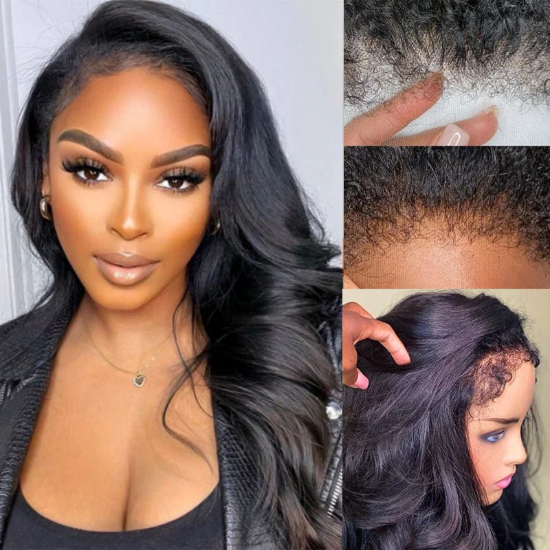 Peruvian - human - hair wig with a soft and manageable feelAlibonnie Type 4C Edges Hairline Body Wave Transparent Lace Wig 13×4 Lace Front Wigs With 4C Hairline