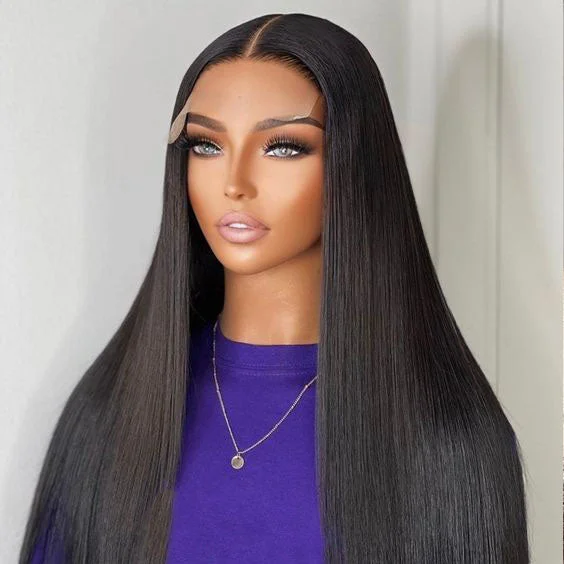 Lace wig with a 200 - density for a full and thick appearanceGlueless 5x5 HD Transparent Closure Wig Straight Brazilian Human Hair Natural Color