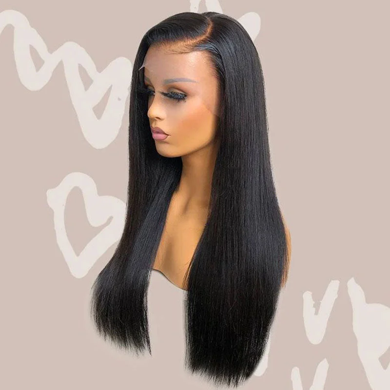 Lace wig with a middle - part for a classic and elegant styleBest 15A Double Drawn Transparent HD 13*4 Lace Front Wig Straight Human Hair