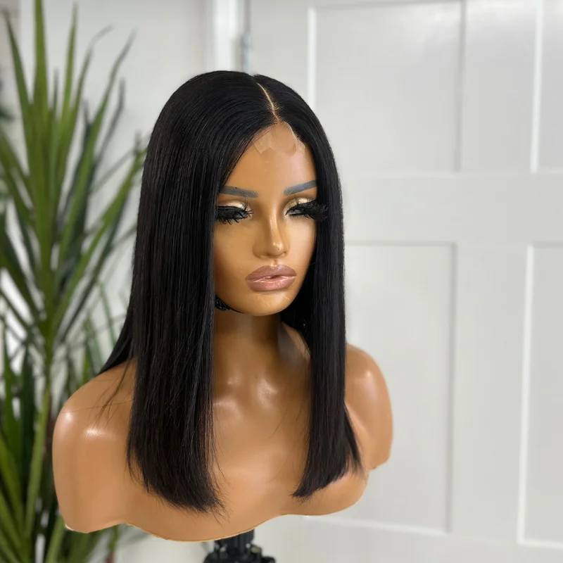 Malaysian - human - hair wig with a smooth and silky textureBlack  12 inches  Raw  Human Hair  Lace  Closure Wig-CANDY