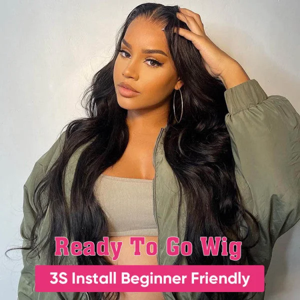 Human - hair wig with a wavy texture for a beachy and relaxed lookWesface Body Wave Wig 5x5 HD Pre-Cut Ready To Go Glueless Human Hair Wigs For Women