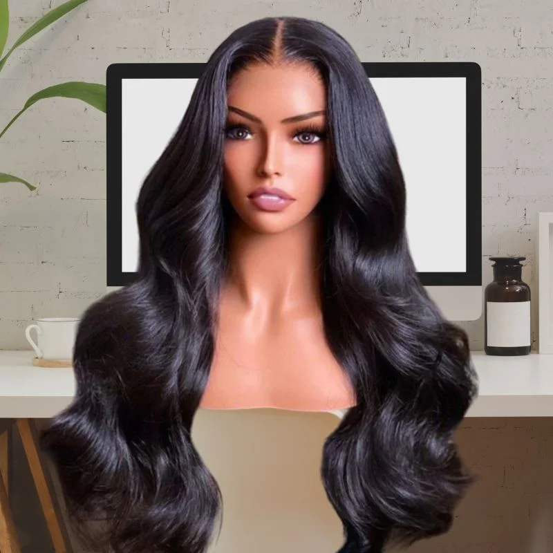 Human - hair wig with a side - swept bang for a sophisticated lookBody Wave Cuticle Aligned 5x5 Hd Lace Wig