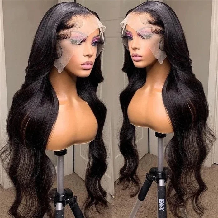 Human - hair wig with a curly texture for a bold and stylish choiceBody Wavy Hd Lace Frontal Wig Human Hair